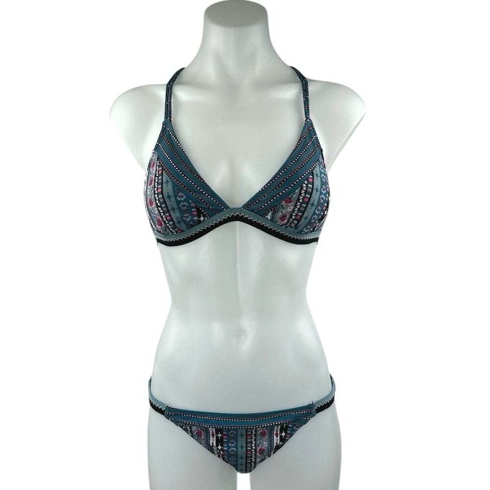 Xhilaration Women's Green Floral Halter Two Piece Beach Bikini Swimwear Size S